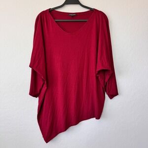Eileen‎ Fisher V-Neck Tunic Top Asymmetric Hem Dolman Sleeve Red XL